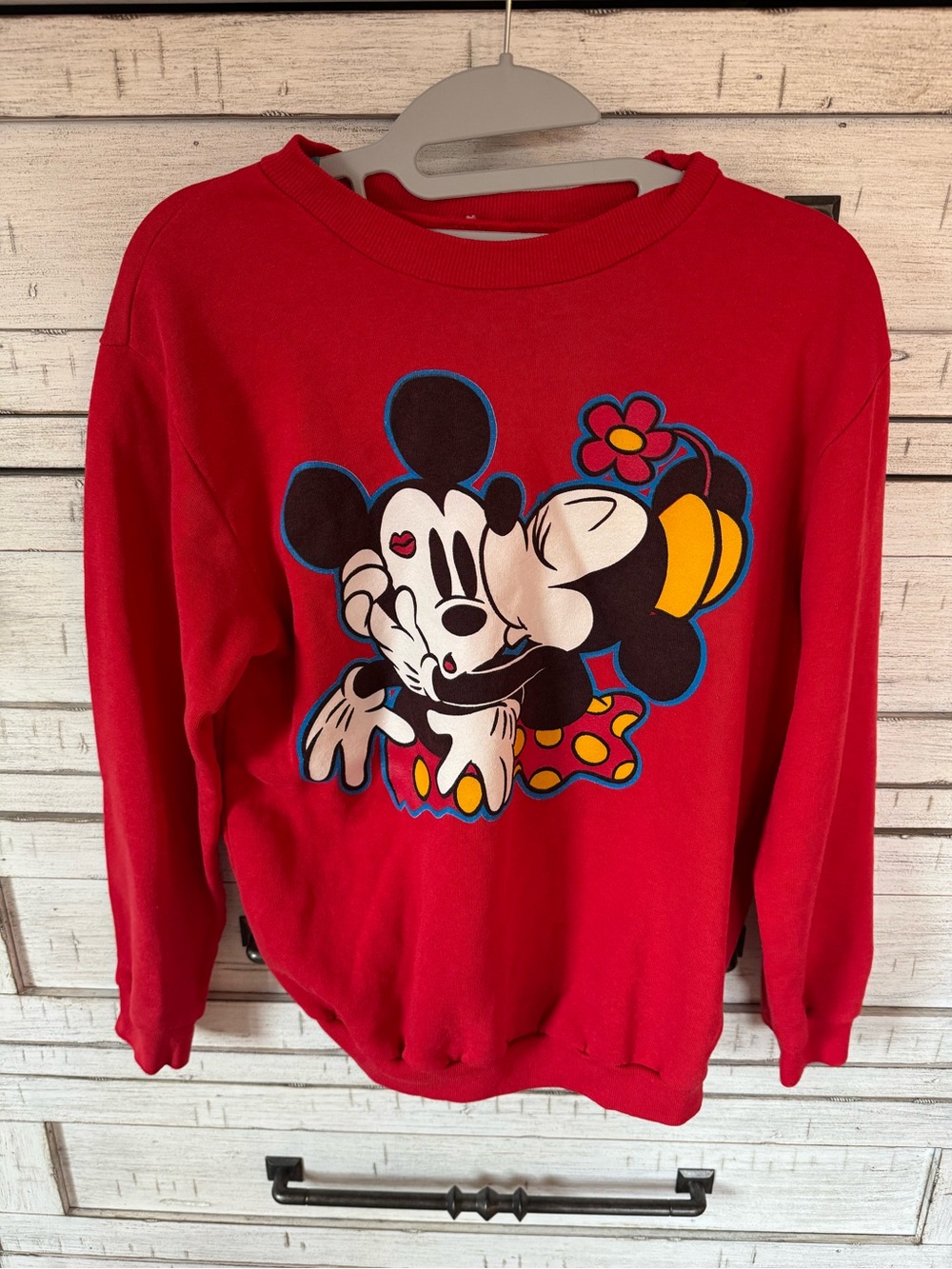 Disney Red Mickey & Minnie Kiss Graphic Sweatshirt
